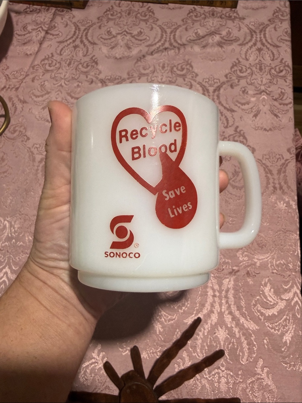 Glasbake promotional blood drive milk glass cup